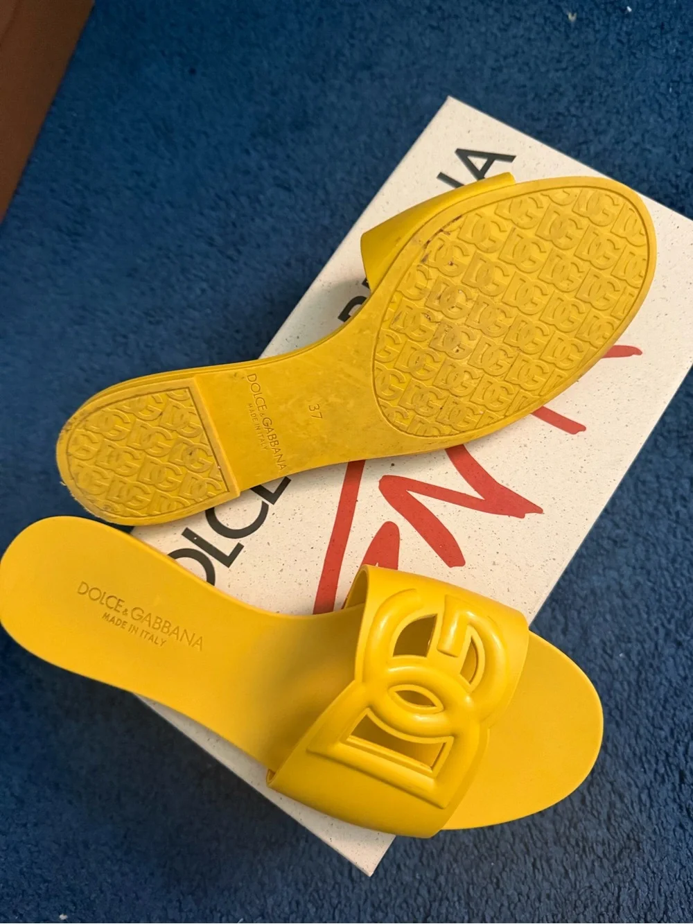 Dolce & Gabbana Bright Yellow Logo Slide Sandals